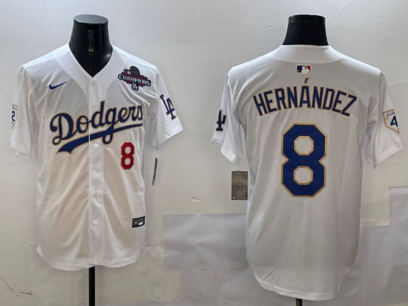 Men Los Angeles Dodgers 8 Hernandez White Gold Game 2025 Nike MLB Jersey style 3131
